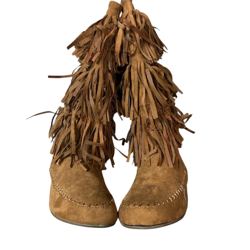 Fringe Suede Boots - Brown